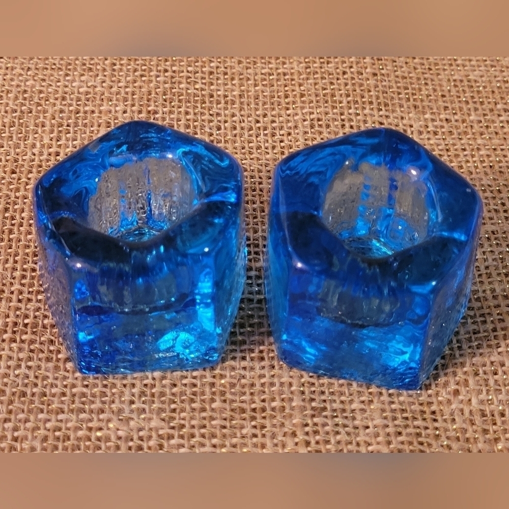 2 Vintage Wheaton Nuline NJ Ice Blue Glass Candle Holders~ Taper Or Votive‎ Cup
